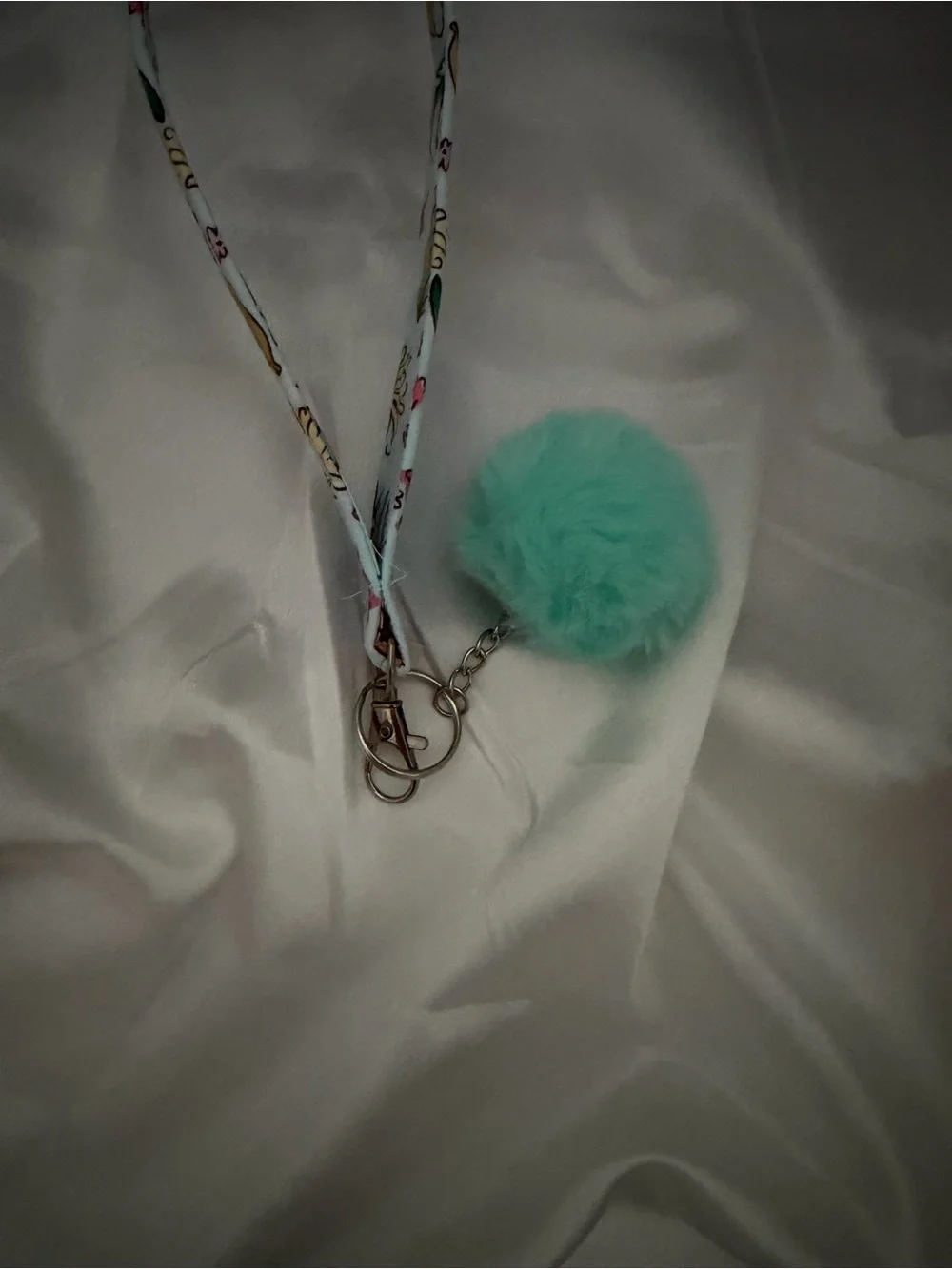 Handmade Lemon and Floral Print Wristlet Keychain With Bright Green Pompom